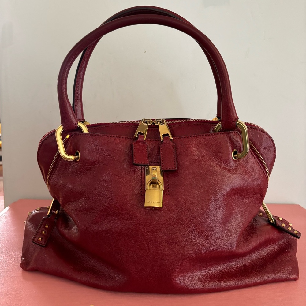 Marc Jacobs red leather purse with gold stud details